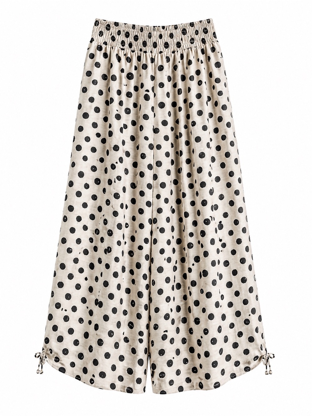 Polka Dot Wide Leg Drawstring Pants - Black on Cream - Picture 1 of 4